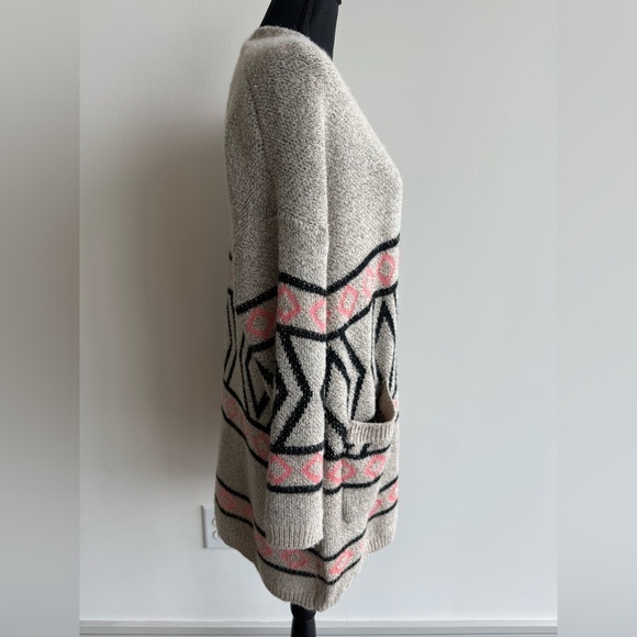 Beige and Pink Patterned Cardigan Sweater - Picture 3 of 6